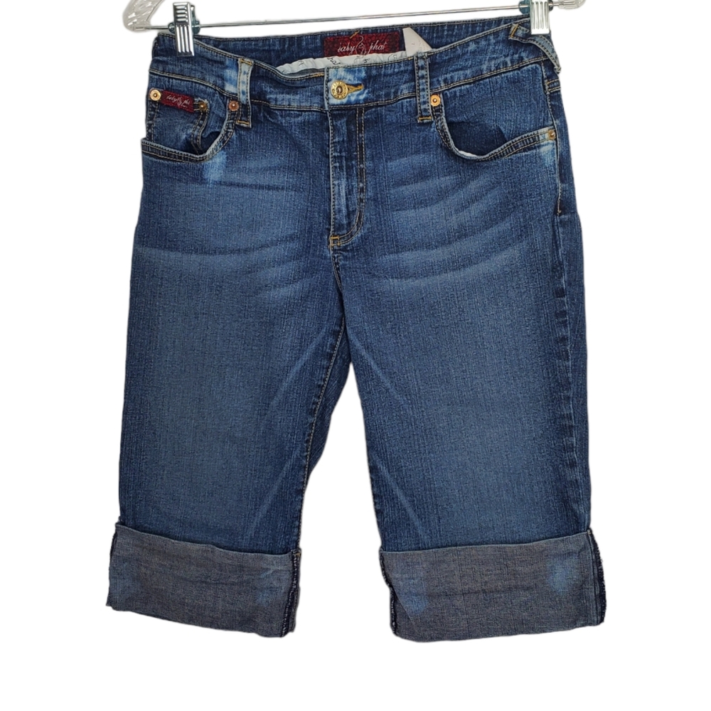 Vintage BABY PHAT Jean Bermuda Cuffed Shorts Sz 7 Blue Kimora Lee Y2K
